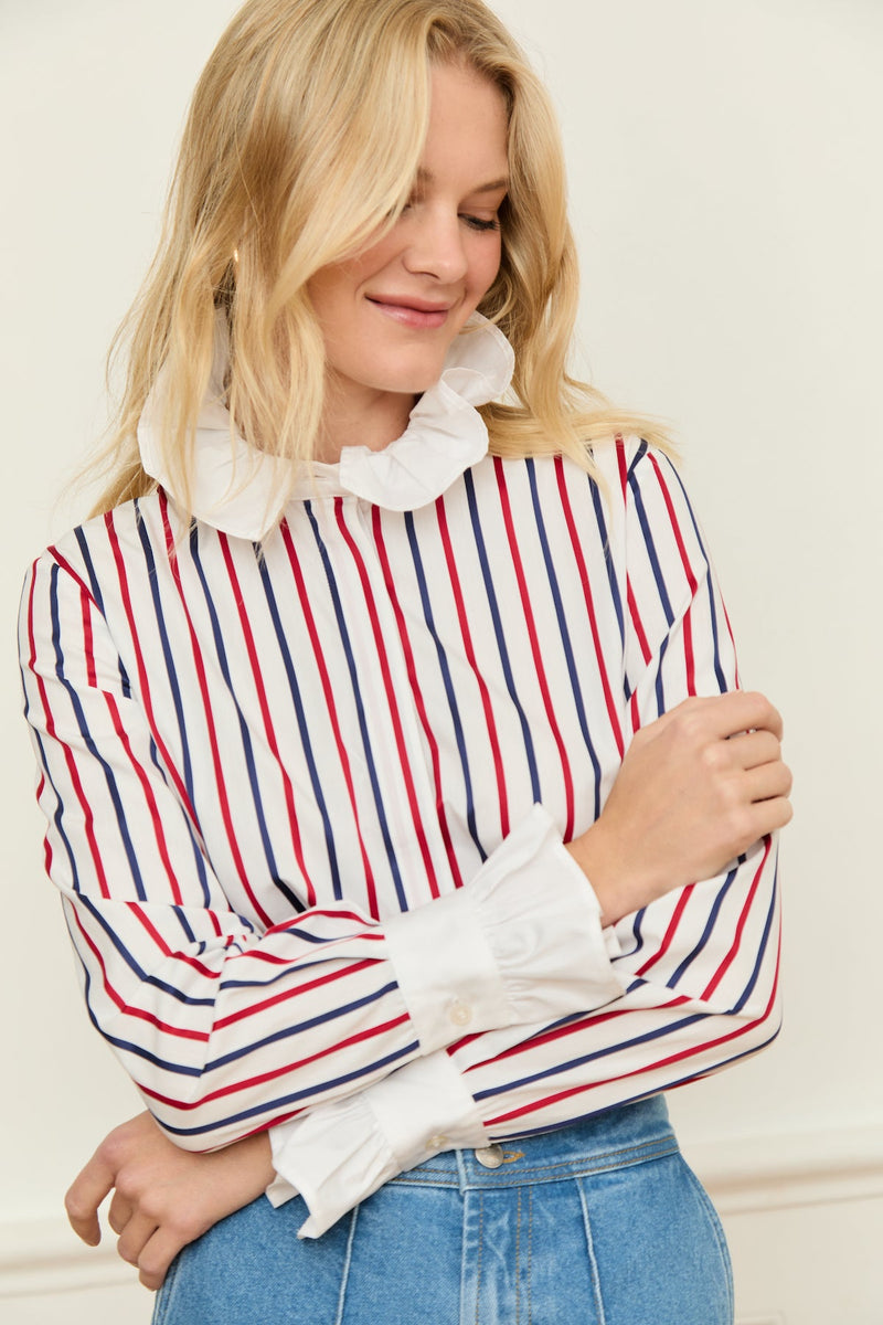 【I AM MARI】Tuto Stripe Puff Shirt One Piece (Belt Set) IMWIM - Home to the world's most-coveted designer apparel