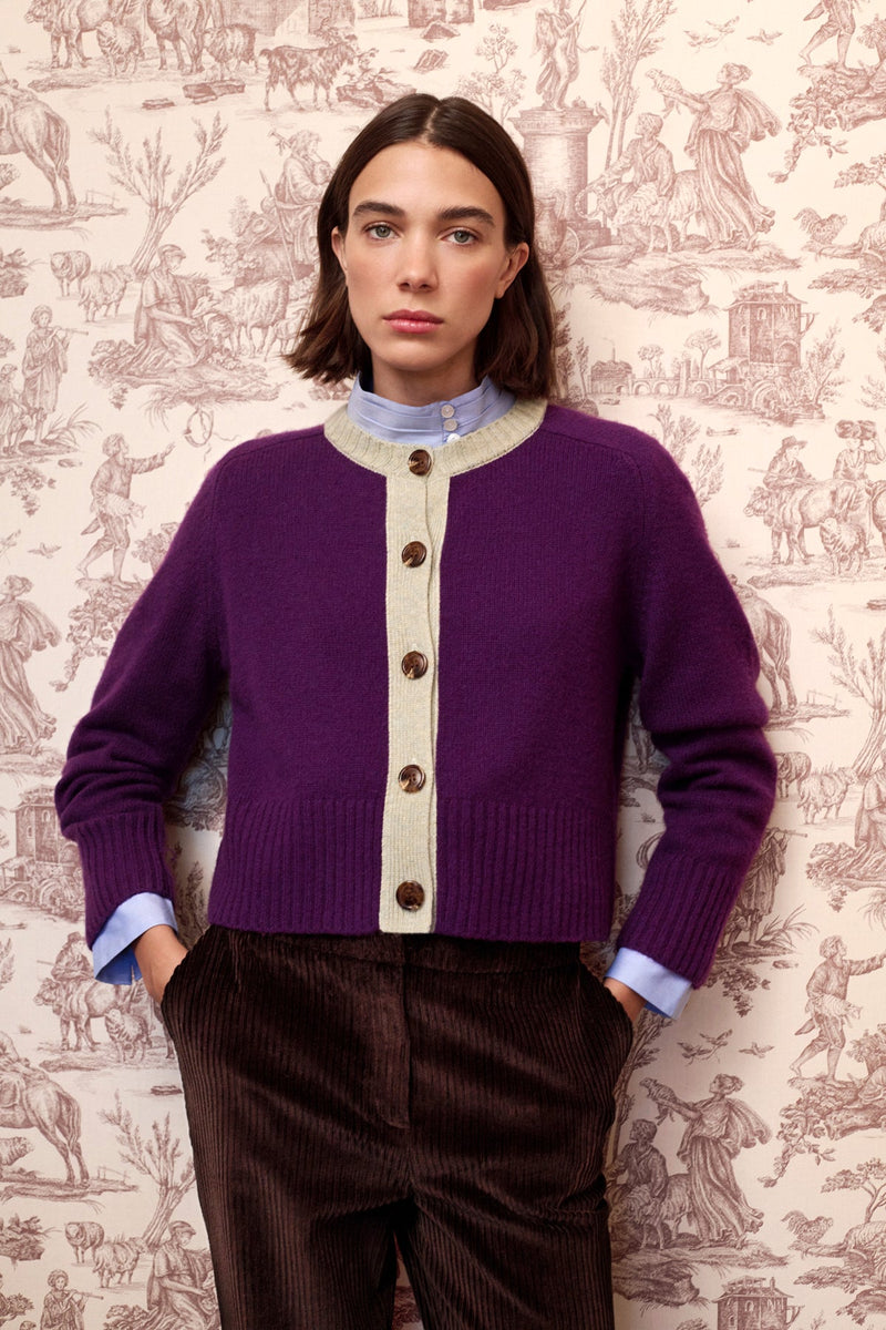 Leti Cashmere Cardigan Sage Collar | Maria de la Orden