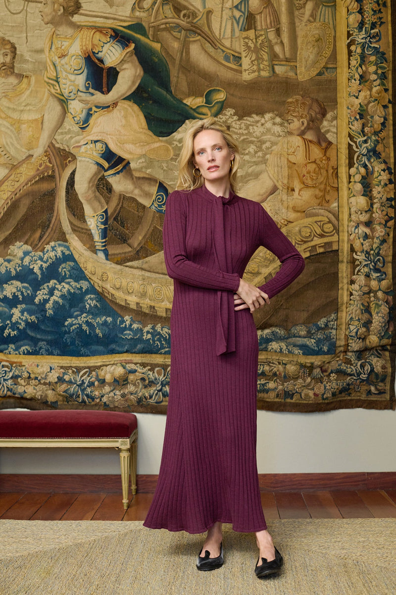 ladies plum dress Maria de la Orden Dark purple flower girl