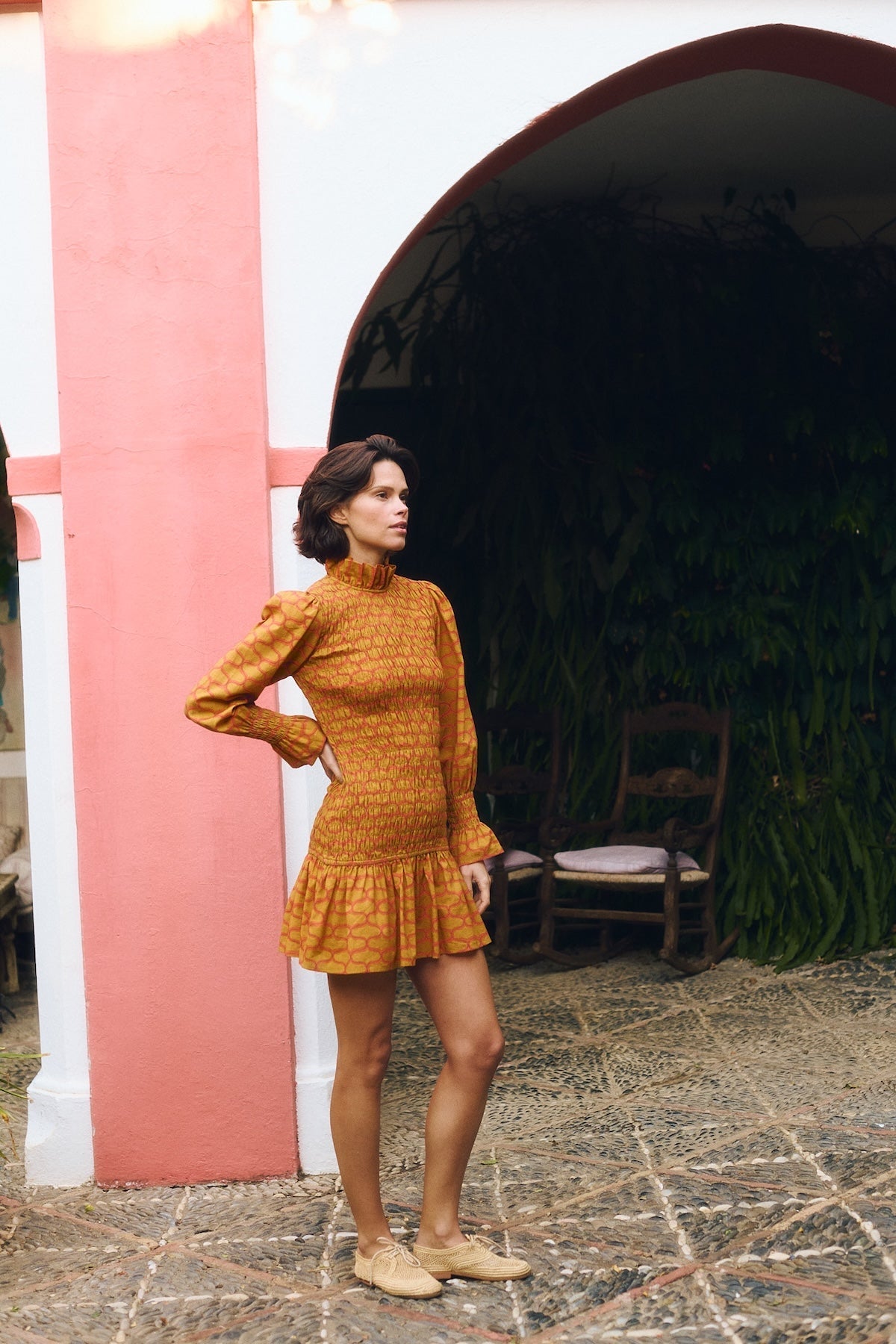 Aleria Short Dress - Retro Mustard