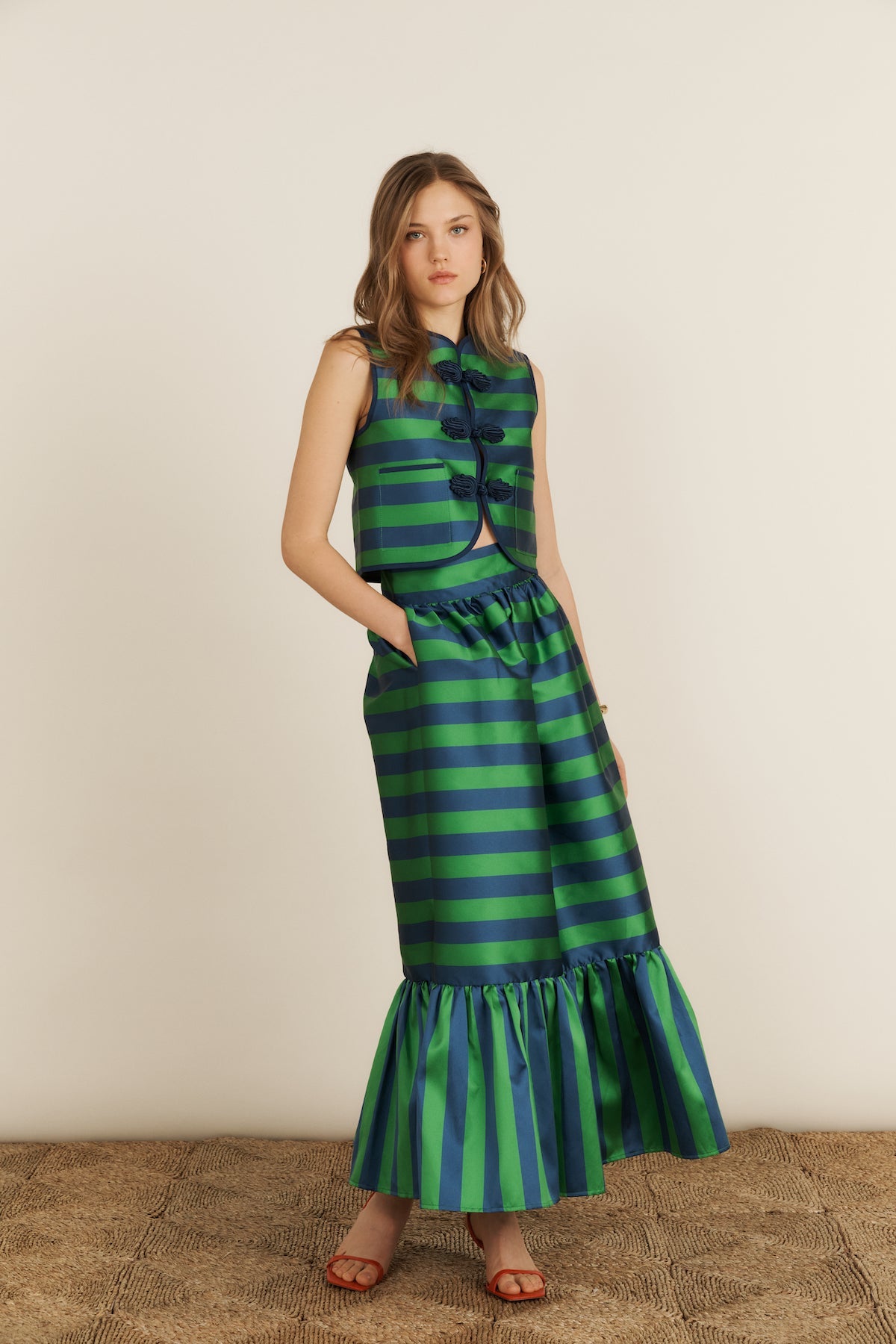 Maria de la Orden | Capri Skirt Green & Blue Stripes
