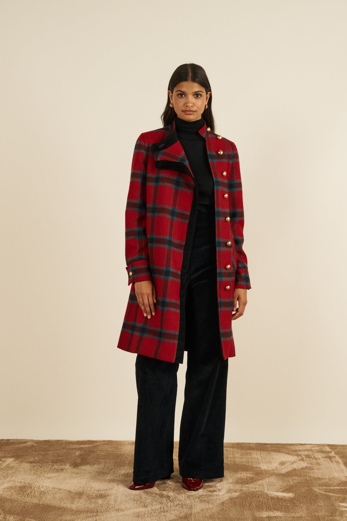 極美品 Time is on CLASSIC GABARDIN COAT Lars Amadeus Men's Color Block Single Breasted Formal Winter Plaid