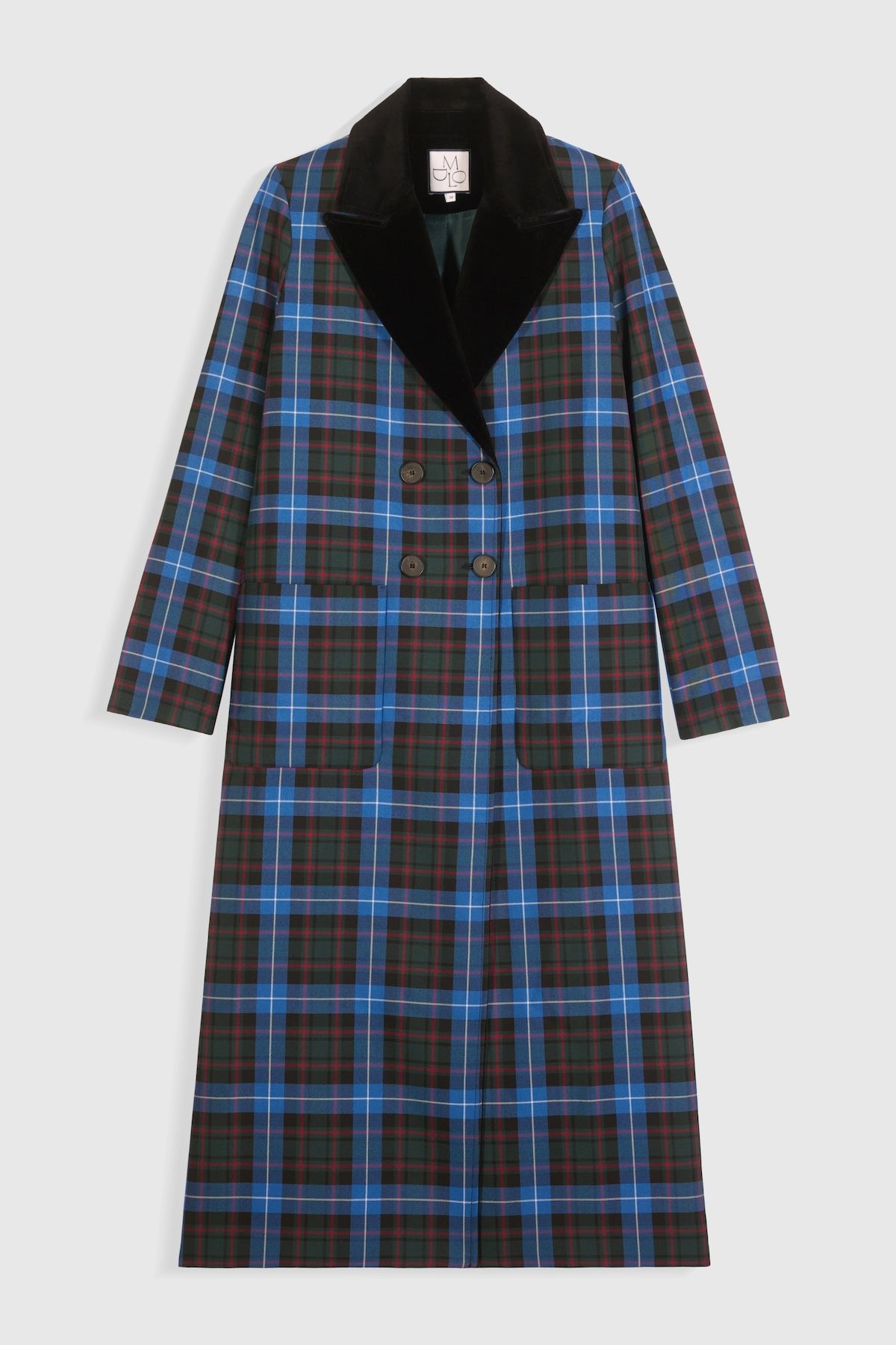 Cesar Tartan Coat with Velvet Lapels | Maria de la Orden