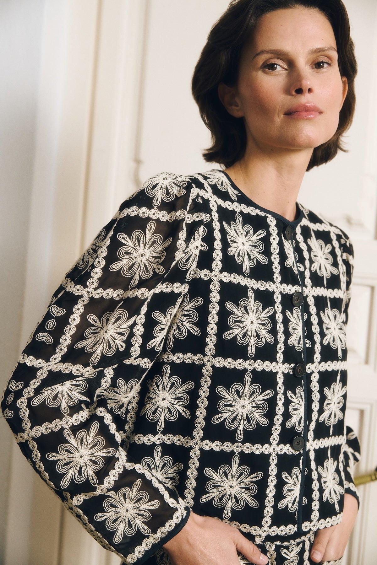 Maria de la Orden | Jonquille Jacket Lace Daisy B&W