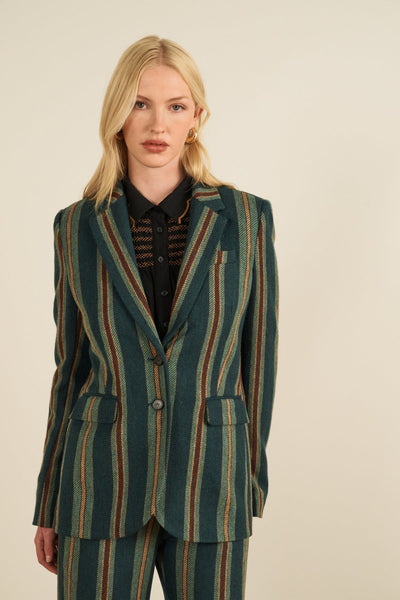 ジャケット・アウター DELADA 19AW Striped Wool Blazer Jacket Maria de la Orden | Juliet Jacket Green Wool Stripes