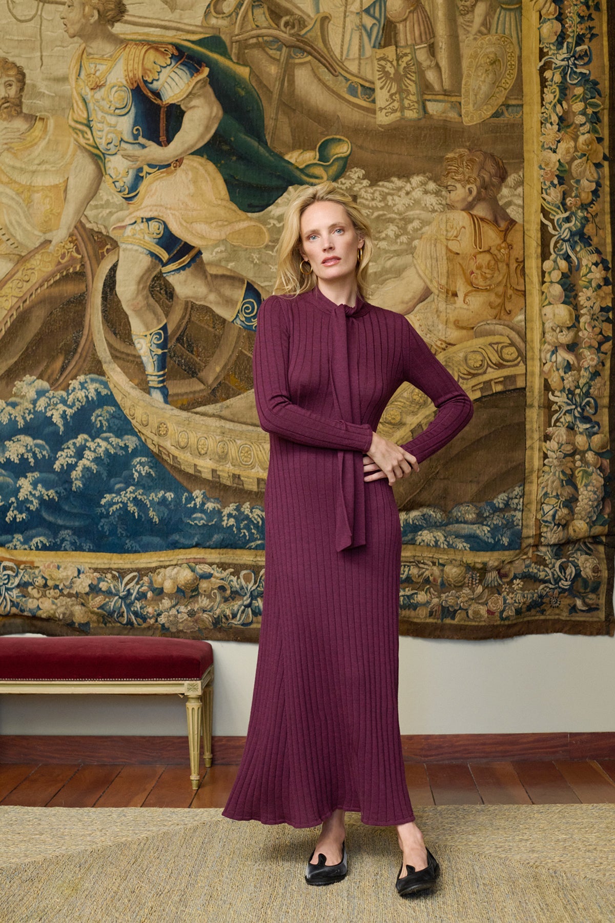 plum winter dress Maria de la Orden Wrap Dress Size:M ruched sleeves exclusiveprint How to Dress for