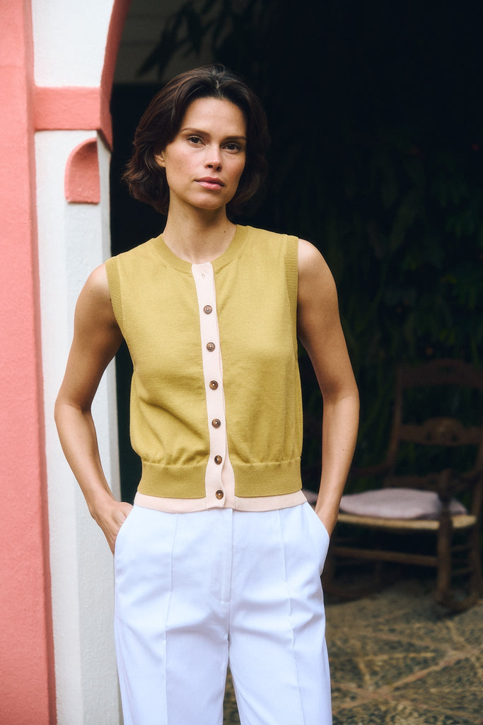 Maria de la Orden | Milan Cardigan Sleeveless Sage