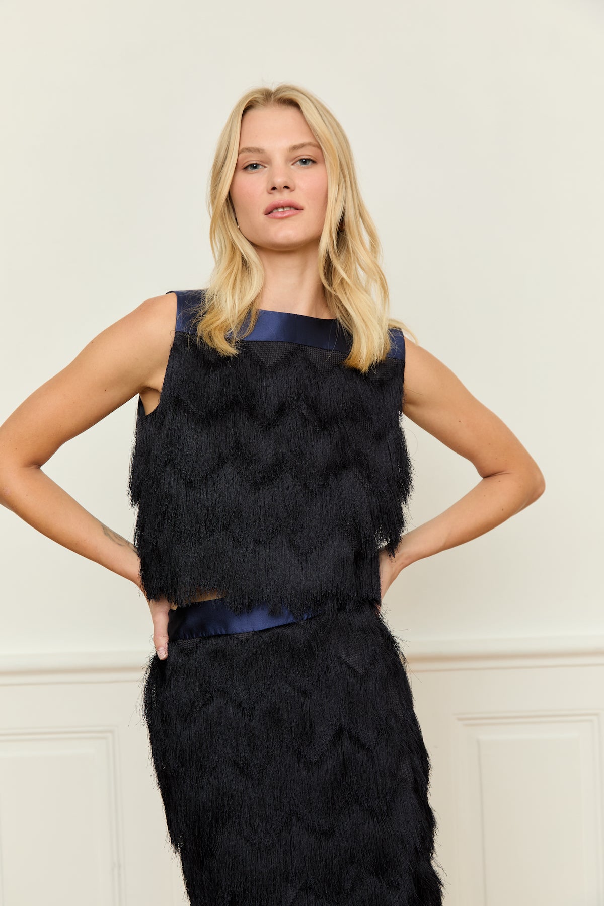 Maria de la Orden | Millie Top Navy Fringes