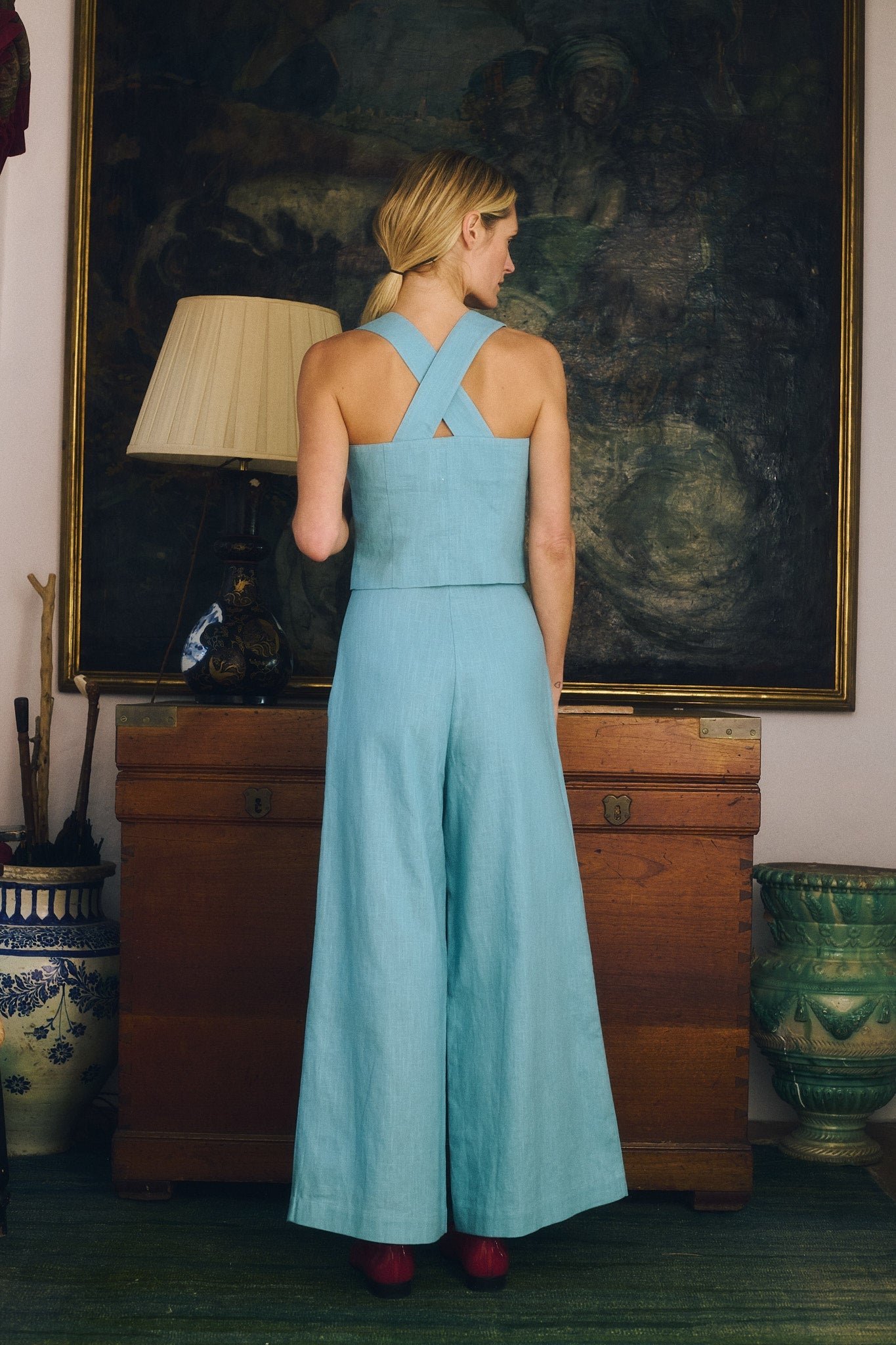 blue linen dress pants Maria de la Orden _alt_black-crochet-double-slit-cover-up-maxi-dress Yours Women's Plus Size XL Tall to fit Size:Pant Size 30 (Belt Size 32)