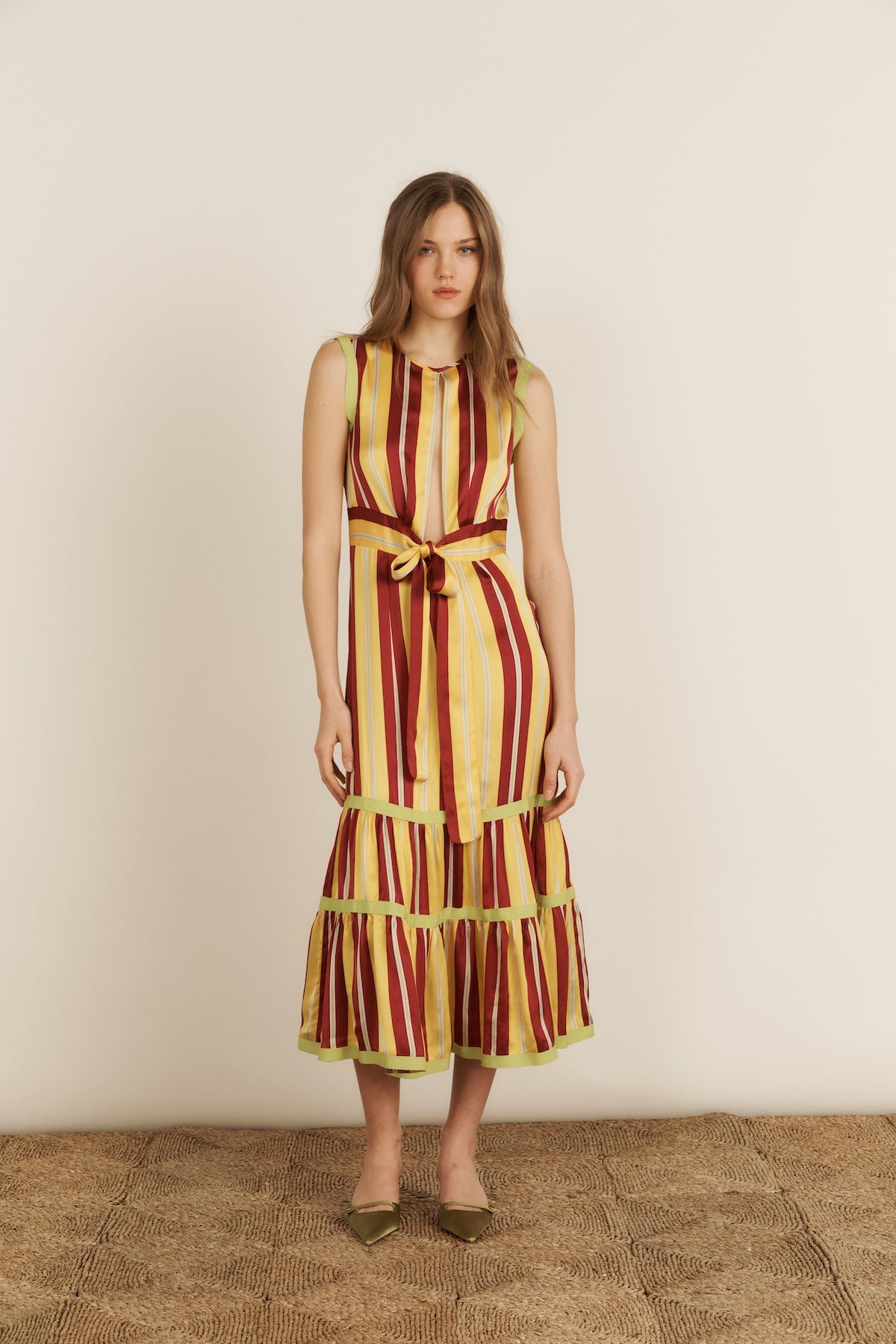 striped yellow dress 70s Orange Nylon Maxi Dress, At Home Wear, Sears while the sleeveless silhouette keeps the style light and breezy Zimmermann Cascadian Asymmetric Dress in