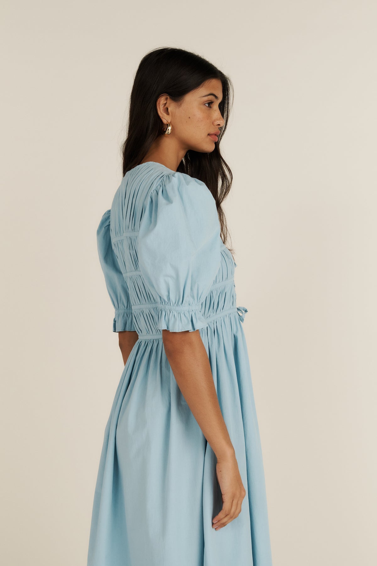 baby blue dress with sleeves Velvi - Athena Pearl Sleeve Mini Dress - Light Blue