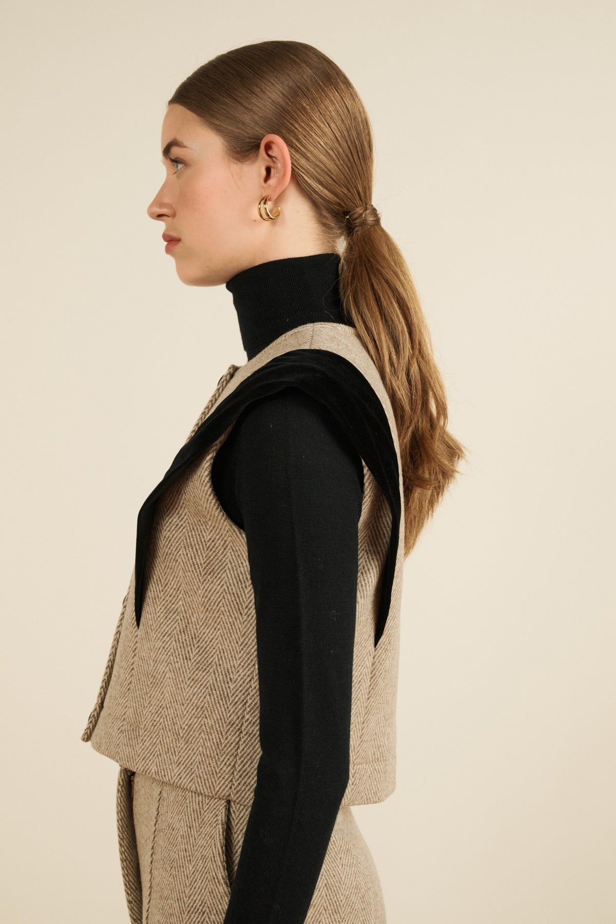 Maria de la Orden | Vicky Vest Beige Wool Chevrons