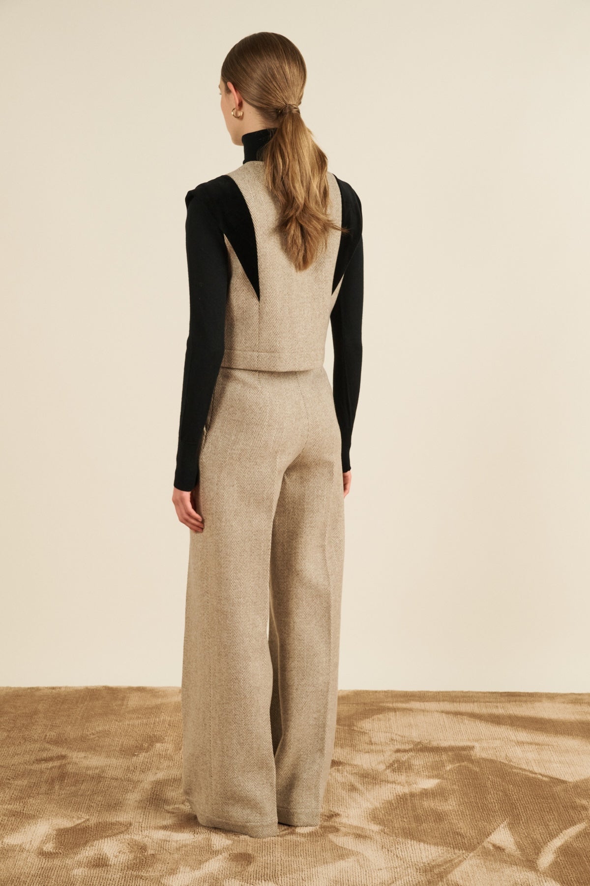 Maria de la Orden | Vicky Vest Beige Wool Chevrons